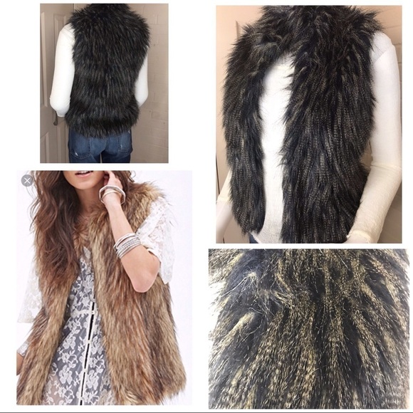 Aqua Black Faux Fur Shaggy Vest Size Medium - Picture 2 of 8